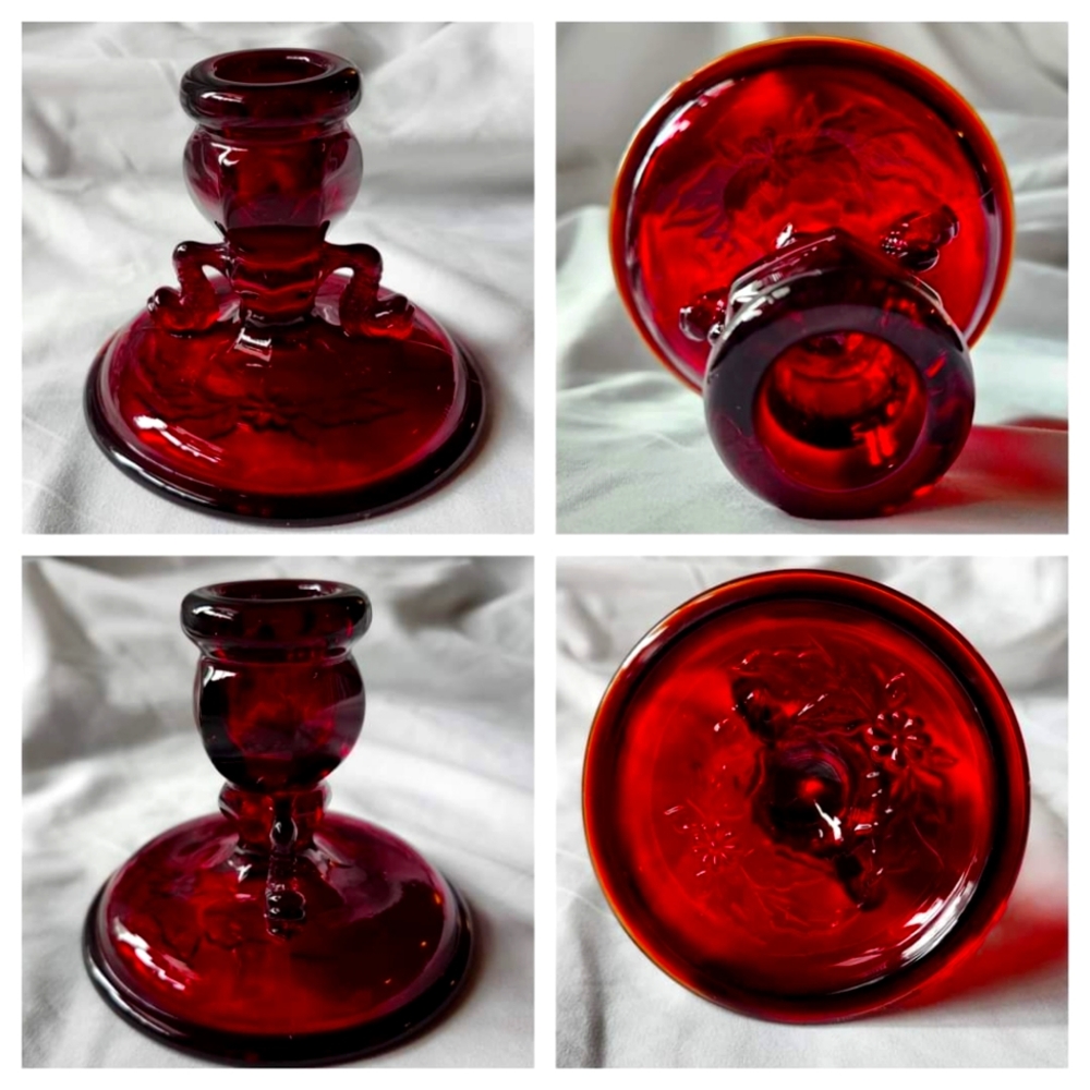 Fenton twin dolphin #1623 candlestick holder in amberine ruby